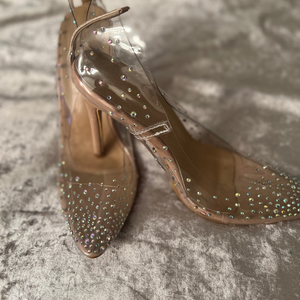 Clear heels with crystals studs